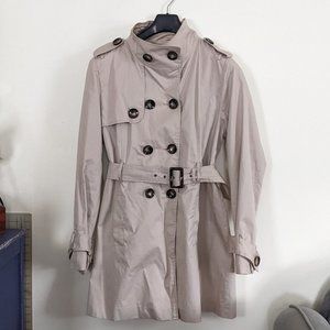 COFFEESHOP Women’s Classic Double-Breasted Trench Coat with Funnel Neck, Size XL